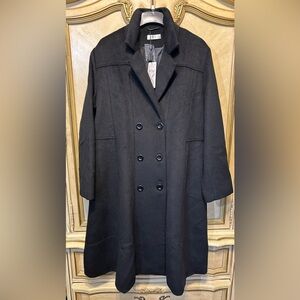 Women's Black Wool Blend Double-Breasted Long Coat NEW NWT